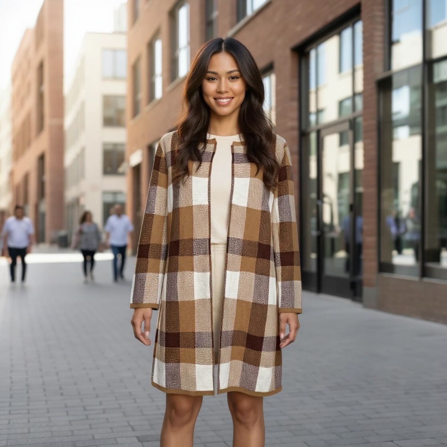 Loft Outlet Women's Brown Plaid Open Front Cardigan Duster Size M